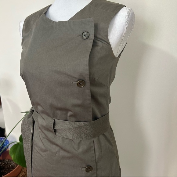 REISS Olive Green Sleeveless Button Down Belted Utility Dress - Picture 6 of 7